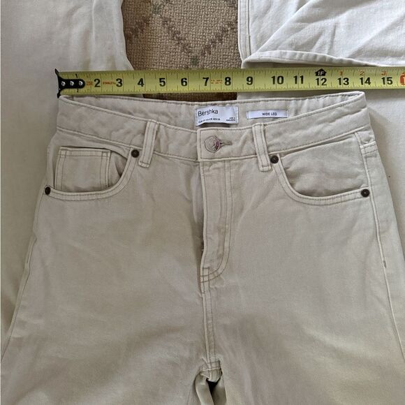 Bershka off white wide leg denim jeans.w split hem NWOT 4 - Picture 8 of 13